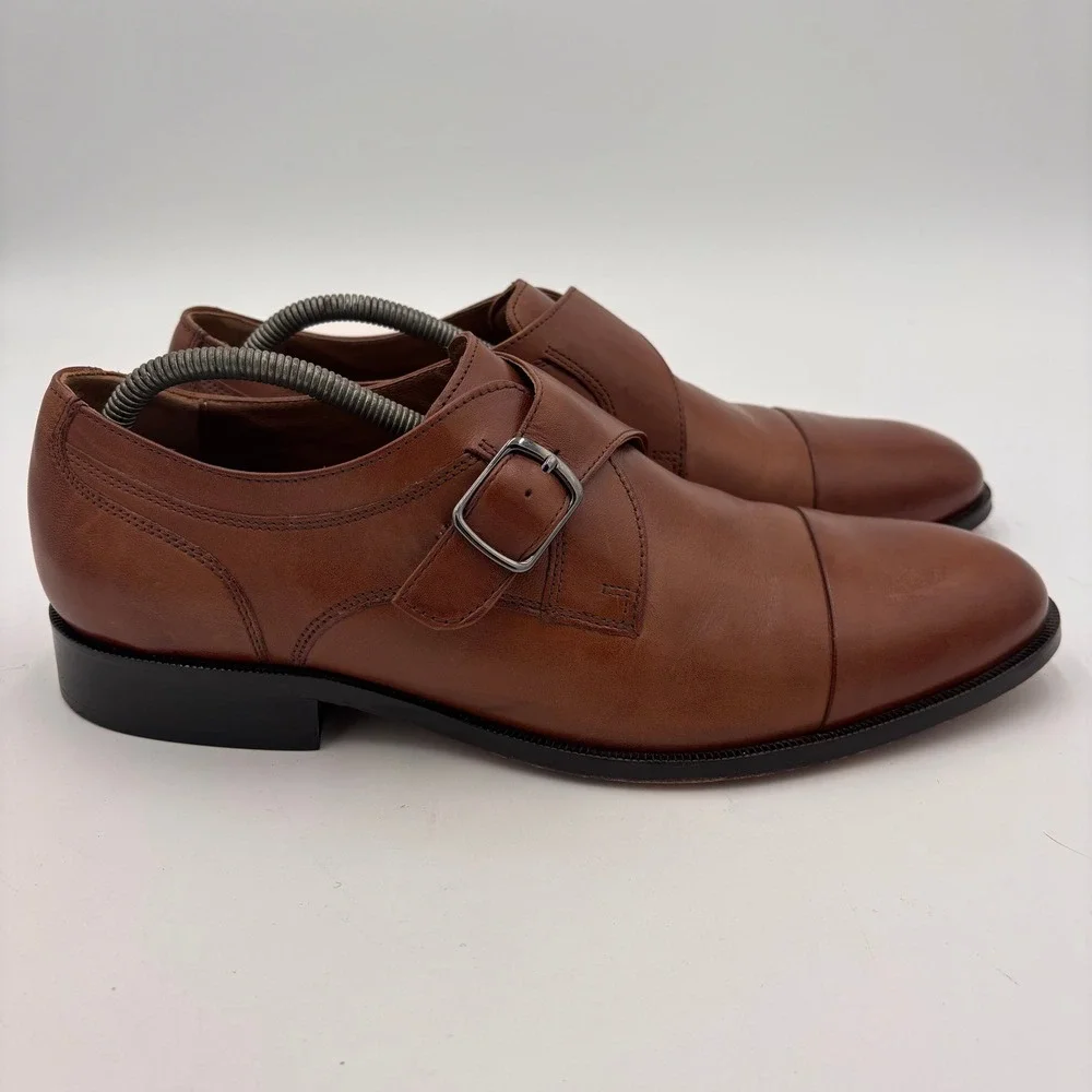 Johnston & Murphy Monk Strap Shoes Mens 11.5 Tan Cap Toe Leather Buckle